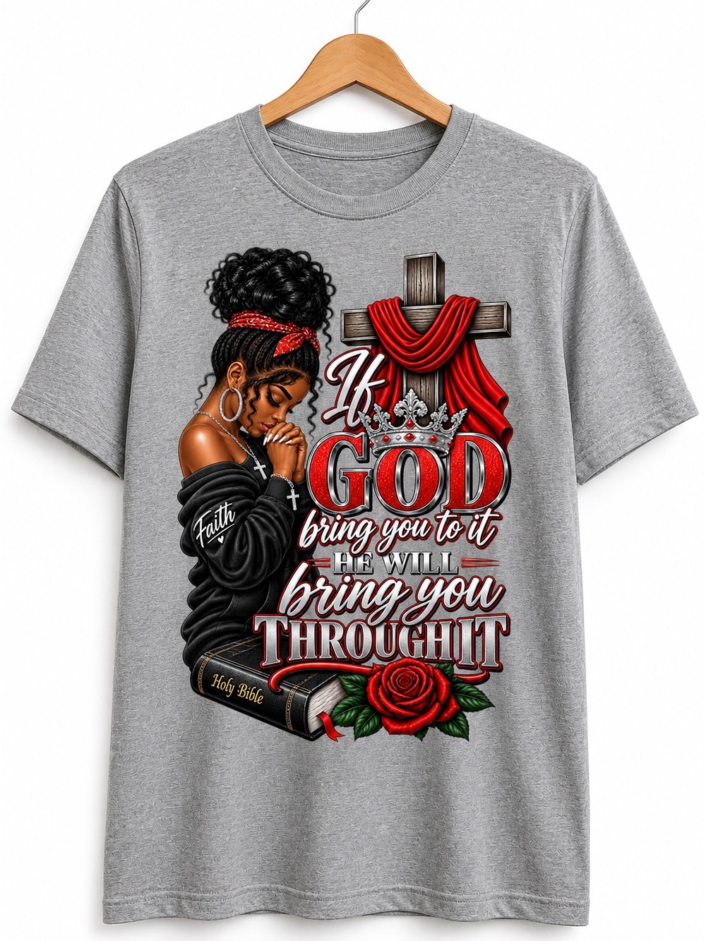 Faith Graphic Short Sleeve Tee - Gray with Red Accents